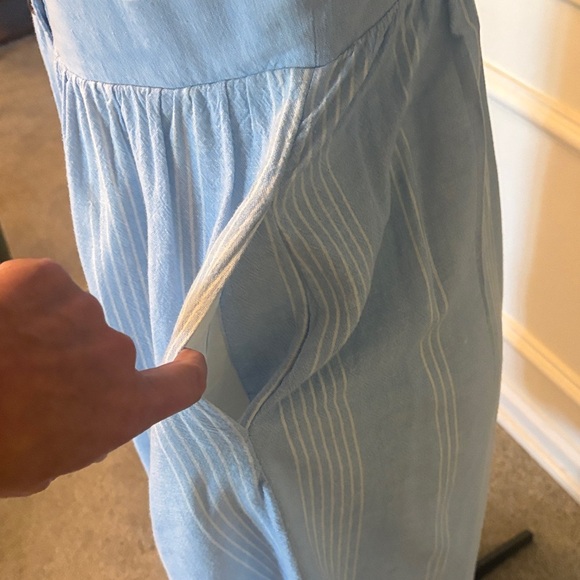 Light Blue with White Striped Ruffle Sleeve Button Front Dress LNWOT - Picture 4 of 14